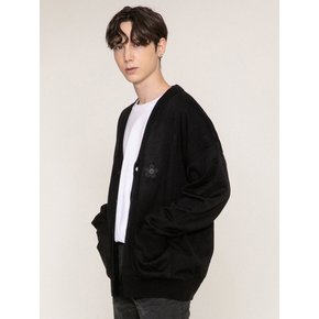 [UNISEX]블랙 플라워도트 자수 니트 가디건_4color