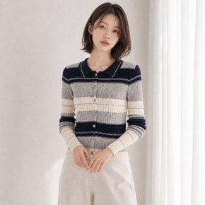 멀티 스트라이프 카라 골지 가디건_T2608CD065C