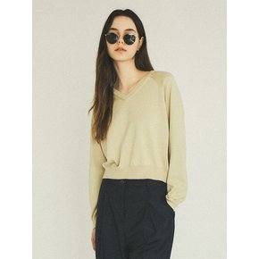 Classic Minimal Crop V-neck Knit_CTK216(Light Beige)