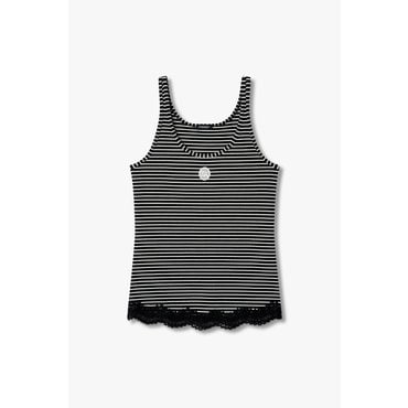EMPORIO ARMANI 여성 레이스 트림 스트라이프 라운지 탱크탑 (0825113506)