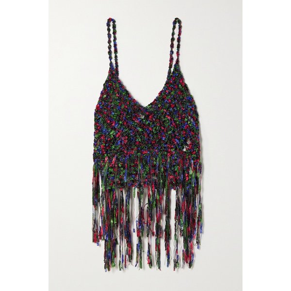 Paula`s Ibiza Fringed Metallic Open-knit Camisole 블루 34344356236536959