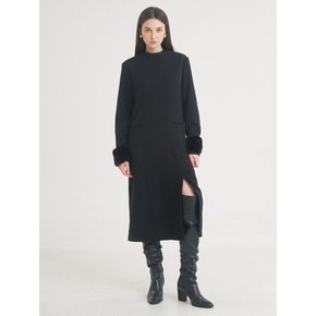 Herringbone Slit Long Dress (Black)