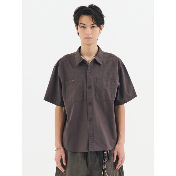 2PK S/S COMFY SEMI CROP SHIRTS (DARK BROWN)