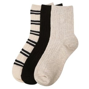 여성 캐주얼 골지 중목 양말 3종 세트 HISS6F225BK