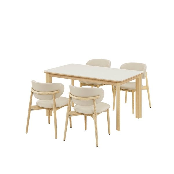 포멜로 세라믹식탁 4인세트 140cm 내추럴_가죽체어4EA (옵션 택1)