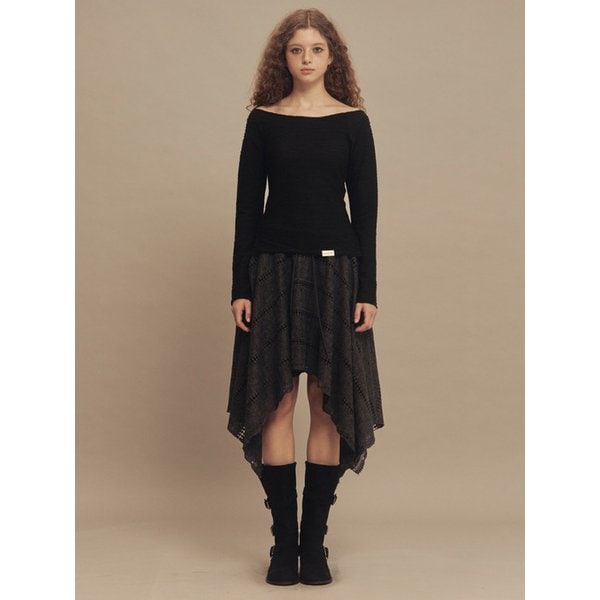 보헤미안 레이스 컷팅 스커트 차콜