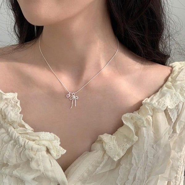 [옷자락] 여자 여친 길이조절 체인 핑크 하트 팬던트 목걸이