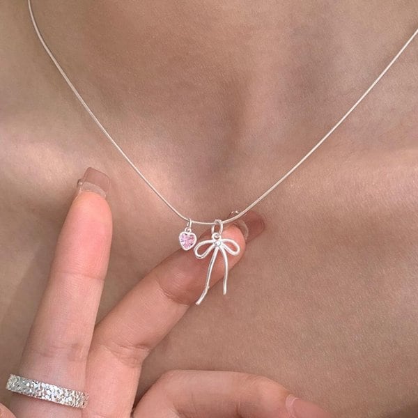 [옷자락] 여자 여친 길이조절 체인 핑크 하트 팬던트 목걸이