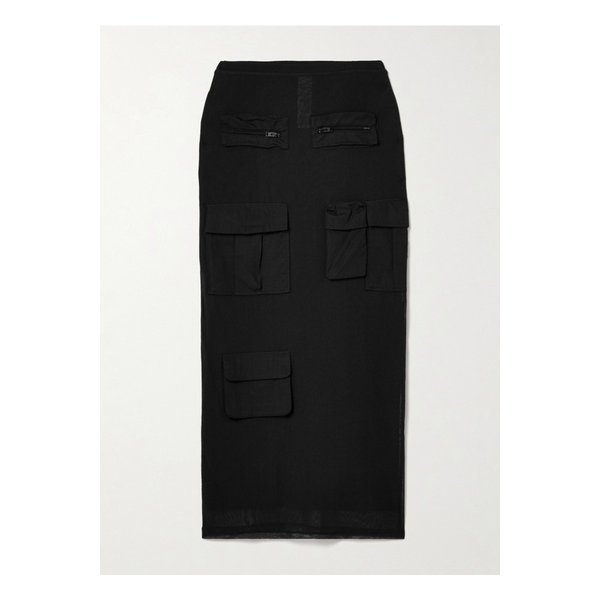 코튼 포플린 트리밍 메시 미디 스커트 다크 그레이 1647597347029927