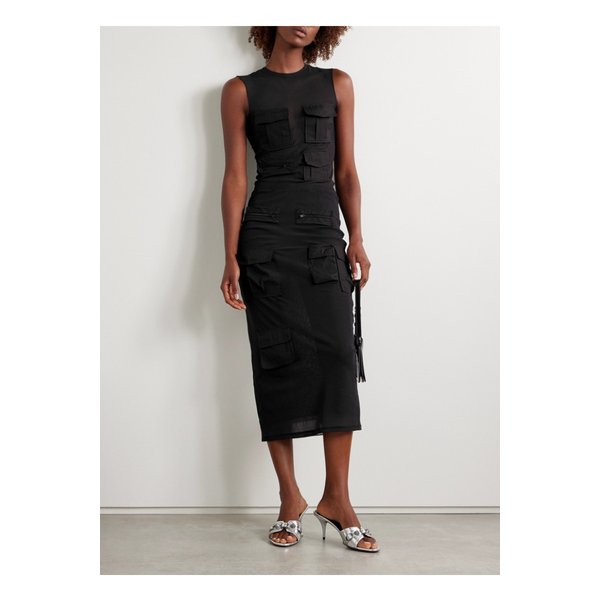 코튼 포플린 트리밍 메시 미디 스커트 다크 그레이 1647597347029927