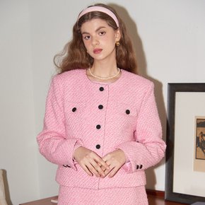 Round Neck Wool Jacket Pink