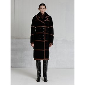 LINE CONTRAST SHEARLING COAT (BLACK)