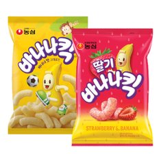 [한번에먹자] 농심 바나나킥 75g 5봉지 + 딸기 바나나킥 60g 5봉지, 총 1