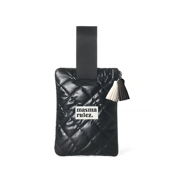 Strap pouch_Stitched ribbon quilt Black