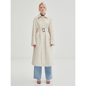 Leather Oversized Single Coat  - Ivory