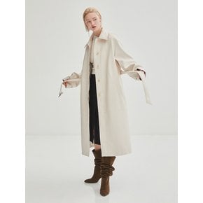 Leather Oversized Single Coat  - Ivory