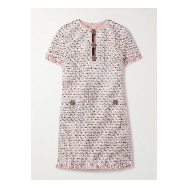 장식 프레이 메탈릭 트위드 미니 드레스 파스텔 핑크 46376663162855293