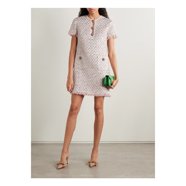 장식 프레이 메탈릭 트위드 미니 드레스 파스텔 핑크 46376663162855293