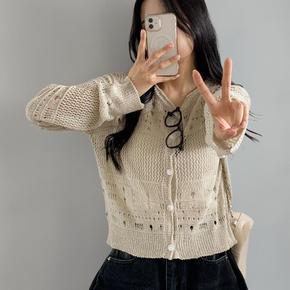 여자 시스루 세미크롭 스카시 여름니트 가디건
