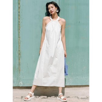 랭썬 LS_White plain halter neck long dress