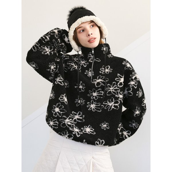 플라워 덤블 하이넥 반집업 맨투맨_3color