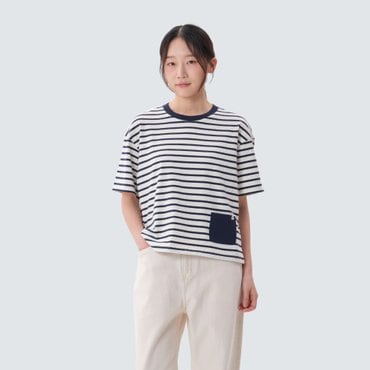스노우피크 [25 S/S] 코튼 여성 스트라이프 세미크롭 반팔 티셔츠  (S25MWFTS69)