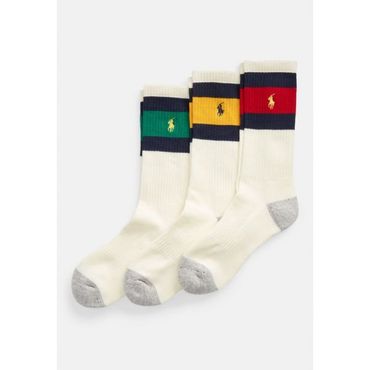 이스퀘어 5191771 Ralph Lauren STRIPED-CUFF CREW SOCK 3-PACK - Socks white red/white yellow/white gr