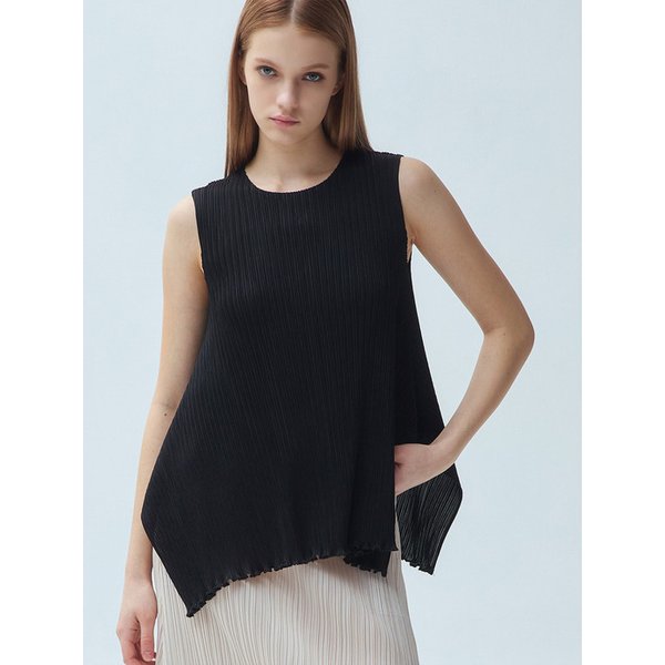 프릴 밑단 플리츠 슬리브리스 탑_2colors