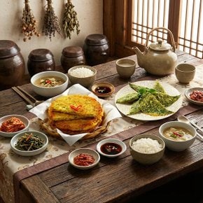 고소하게 부쳐낸 옛날 녹두빈대떡, 깻잎전 각 2팩(총 400gx4)
