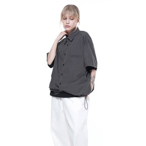 Searsucker String Half Shirt - Charcoal