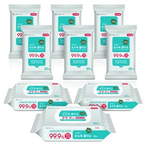 유한킴벌리 그린핑거 손소독 물티슈 210매 30x3+20x6 / 대량 대용량 아기 청소용 미니 그린핑거유한킴벌리물