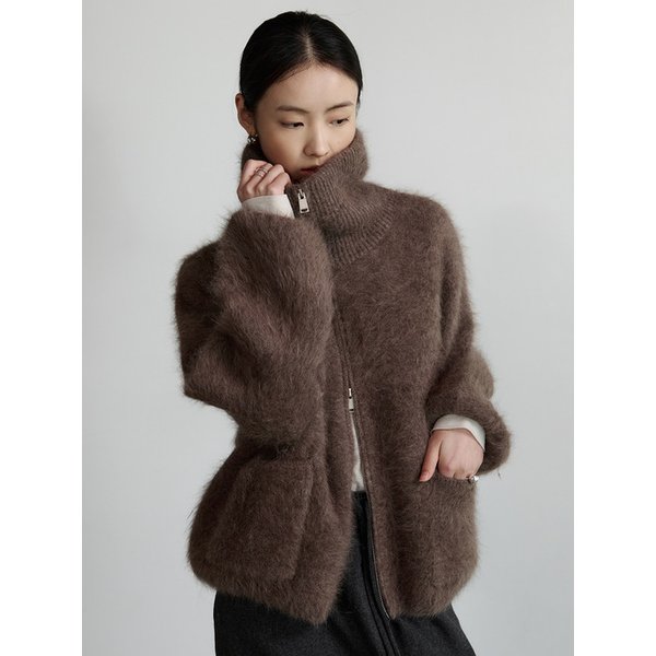 앙고라 투웨이 집업 가디건 - MOCHA