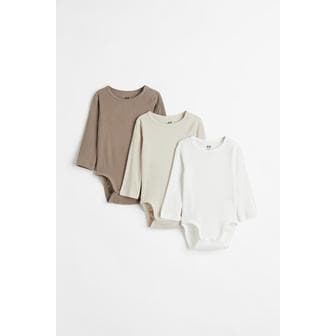 H&M 리브드 바디수트 3장 세트 그레이지/라이트 베이지 0993598013