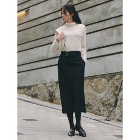 Folding Hidden Button Placket Skirt_black