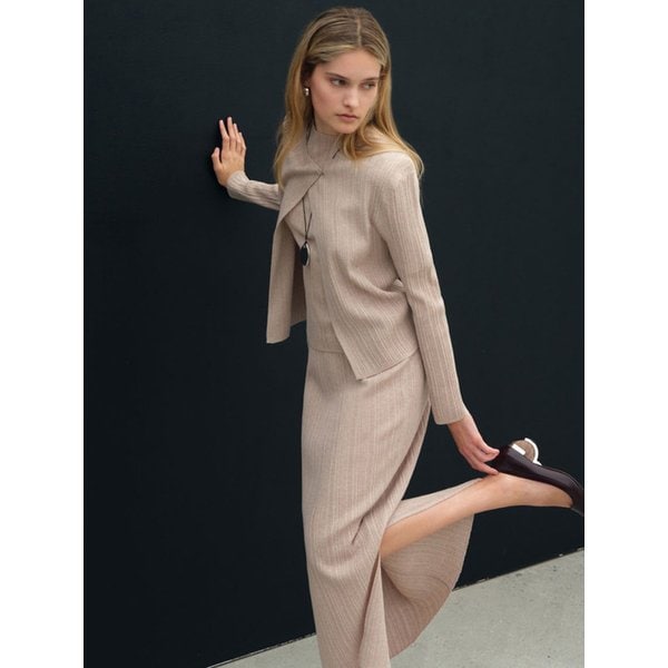 플리츠 골지 니트 스커트_베이지