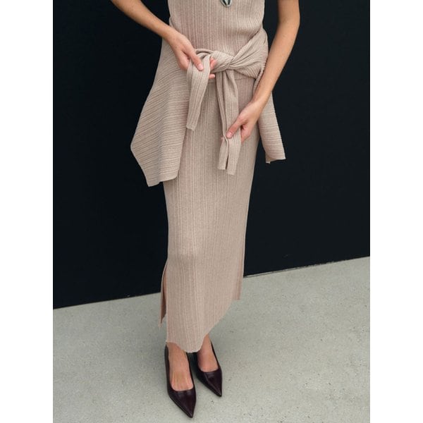 플리츠 골지 니트 스커트_베이지