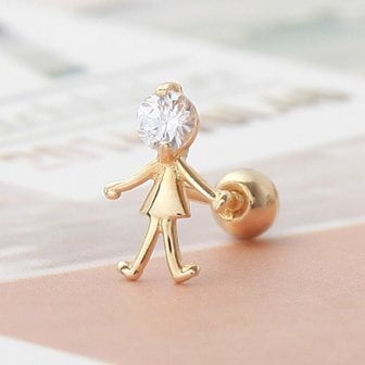 미니아트 10K GOLD 사람 데일리 귓바퀴 연골 피어싱 미니귀걸이 한쪽