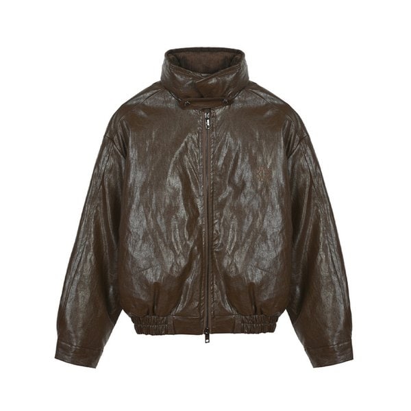 CRINKLE FAUX LEATHER PADDING_BROWN