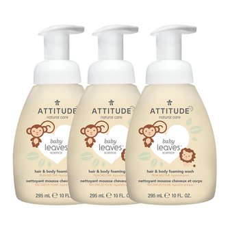  에티튜드 ATTITUDE 베이비 리브즈 사이언스 유아 헤어 앤 바디 포밍 워시 배향 295ml 3개