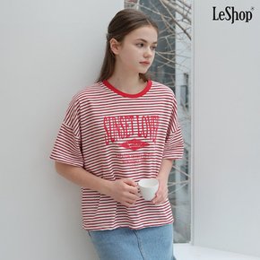 데일리 스트라이프 레테링 루즈핏 라운드넥 반팔 티셔츠 (DP1LW029A)