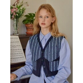 Denim Patched Fleece Vest (Blue)