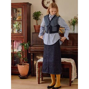 Denim Patched Fleece Vest (Blue)