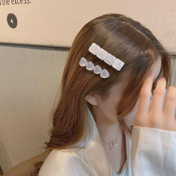 [옷자락] 여성 자개 하트 스퀘어 캐주얼 일자 집게핀