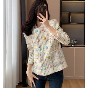 컬러풀 체크패턴 라운드넥 더블 자켓 E360A0_P371487290
