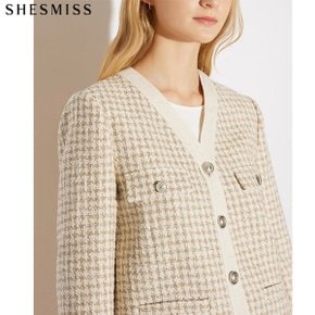 [쉬즈미스(SHESMISS)] 고품격 트위드 브이넥 크롭 재킷 (택가격 428000원)