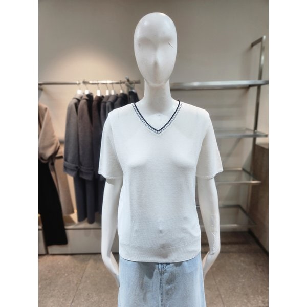 [여주점] [나이스클랍] 배색 브이넥 반팔 니트 A262PWK307