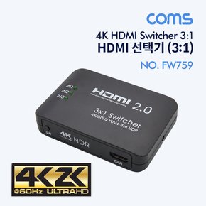 HDMI 선택기(3:1) 4K / HDMI 2.0 / 리모콘 FW759