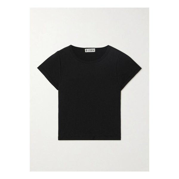 에턴 쇼트 슬리브 베이비 티 크롭 코튼 모달 혼방 저지 티셔츠 블랙 1647597338536414
