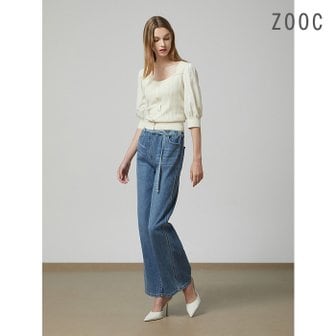 ZOOC 올밴딩 벨티드 와이드 데님 팬츠 BL_Z233PSA401