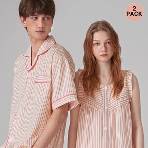 [2PACK] 실크핏 러브썸 반팔 + 민소매 잠옷 세트